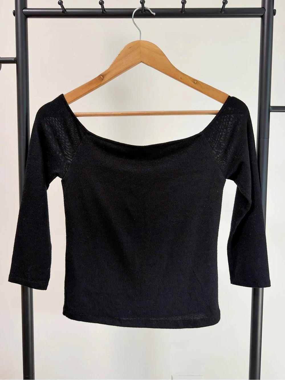 Rag & Bone JEAN Black Off Shoulder Boat Neck Long Sleeve Top Size S
